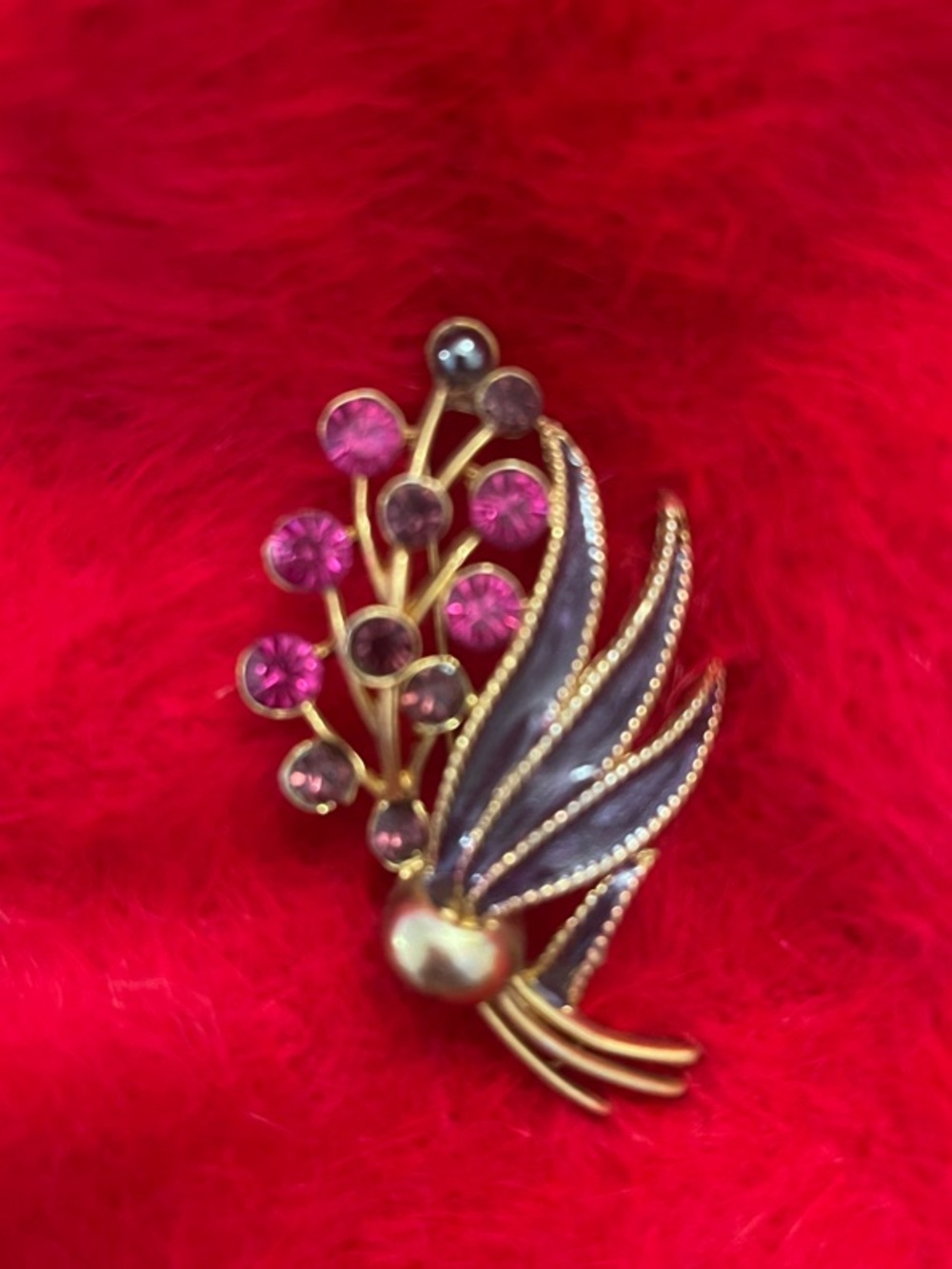 Gold-Tone Pink Crystal Floral Brooch